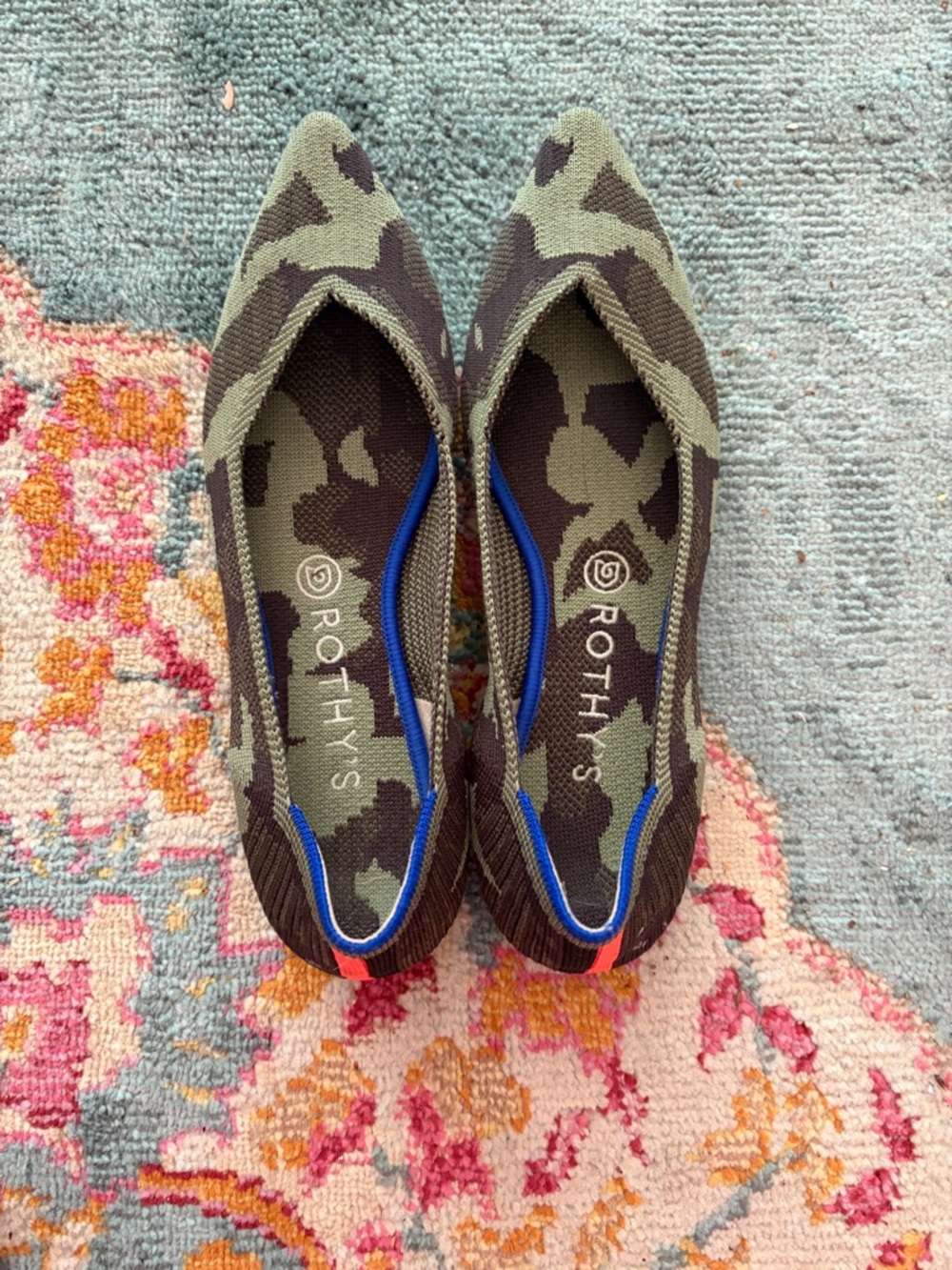Rothy's Olive Green and Black Camo Pointed Knit Flat - Picture 3 of 4